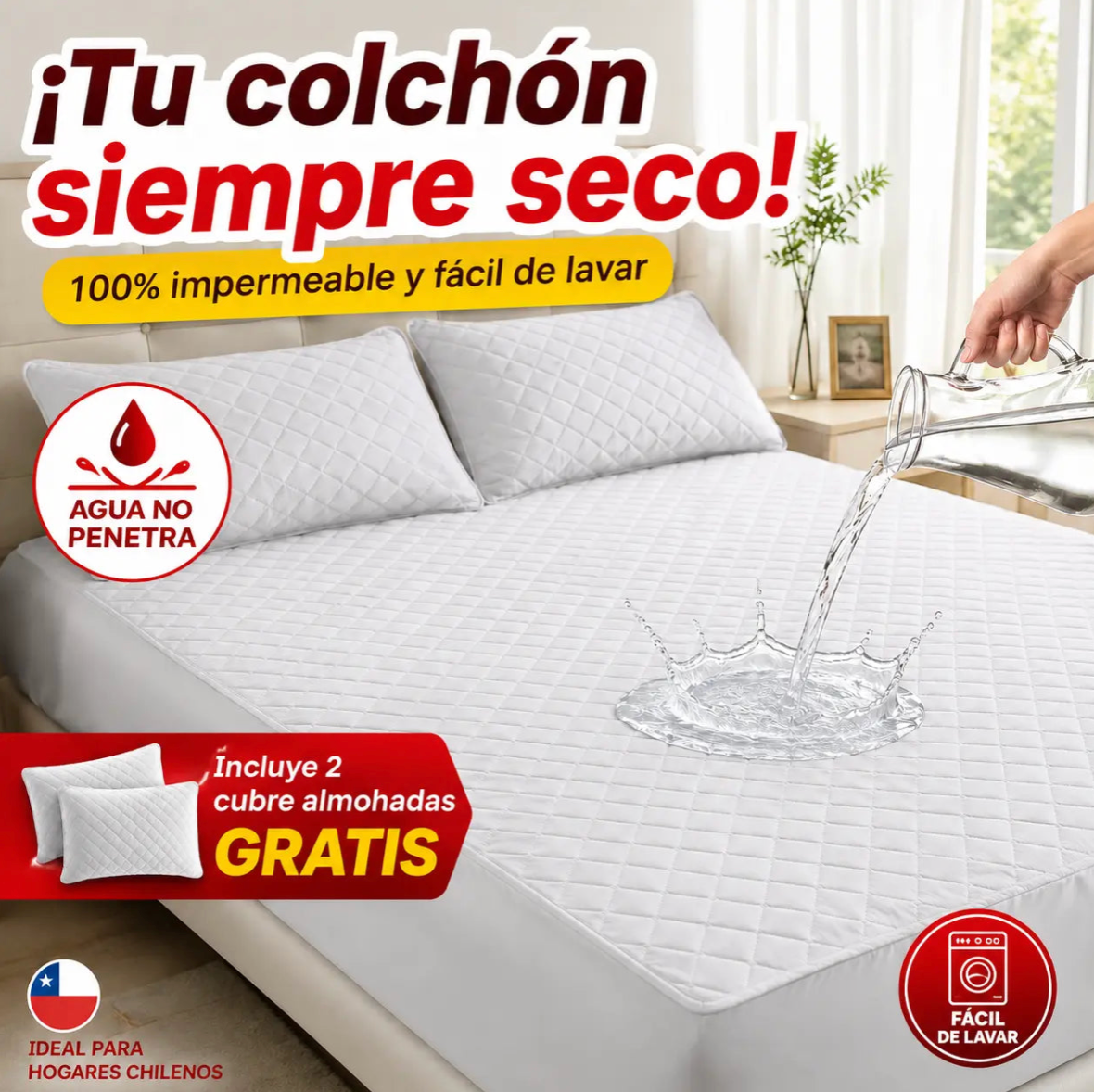 Cubre Colchón Impermeable 2 Plazas Hipoa