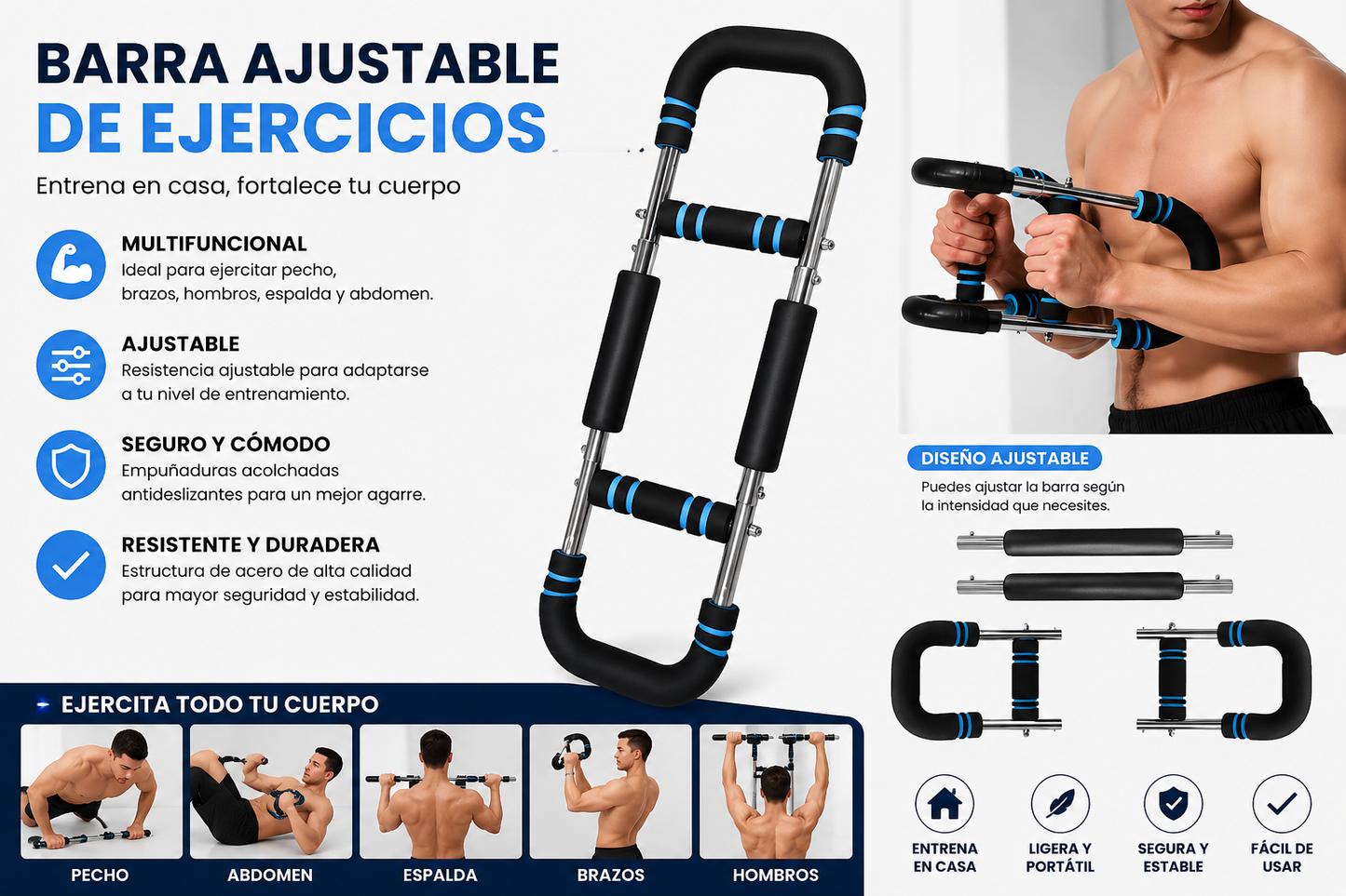 C Barra Ajustable De Ejercicios