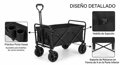Carro Camping Plegable Negro con 4 Rueda